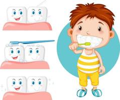 jongen tandenpoetsen met de tanden met kauwgom vector