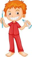 jongen in pyjama met tandenborstel en tandpasta vector