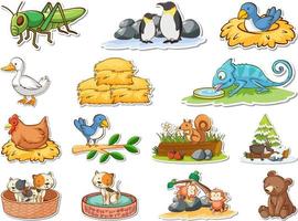 stickerset van cartoon wilde dieren vector