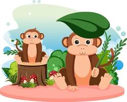 twee apen in platte cartoonstijl vector