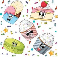 zoet dessert cartoon naadloos patroon vector