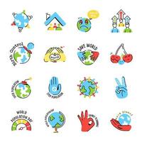 trendy platte stickers van wereldbevolking vector