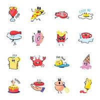bundel trendy doodle-stickers voor eten vector