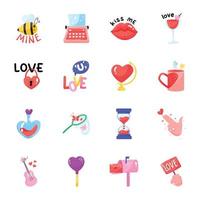 trendy liefde en romantische accessoires handgetekende stickers vector