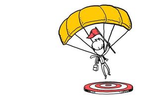 zakenman parachutespringen en landen op een doelwit. doel doelstellingen concept. cartoon vector illustratie ontwerp