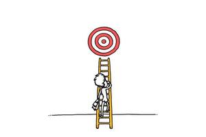 zakenman die de ladder beklimt om het doel te bereiken. loopbaanontwikkelingsconcept. cartoon vector illustratie ontwerp