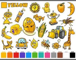 set met stripfiguren en objecten in geel vector
