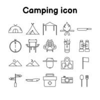 camping pictogram, overzicht geïsoleerd op een witte achtergrond, outdoor avontuur wandelen, vectorillustratie vector