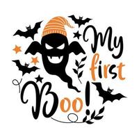 Halloween-citaten ontworpen in doodle-stijl in zwarte en oranje tinten op een witte achtergrond voor decoraties met Halloween-thema, t-shirtontwerpen, tasontwerpen, mokken, stofpatronen, t-shirtontwerpen, kaarten vector