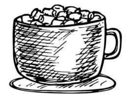 schattig kopje koffie of warme chocolademelk met marshmallow. eenvoudige mok clipart. gezellige huiskrabbel vector