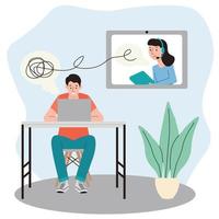 psychotherapie sessie. patiënt met individuele online psychologische therapie en counseling met therapeut. geestelijke gezondheid, gezondheidszorg en psychologie. consultatie van een psychiater. vlakke stijl. vector