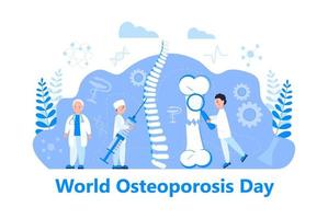 osteoporose werelddag concept, artrose anatomische vector. kleine artsen onderzoeken botten van mensen. vector