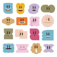 lijntekeningen dikke hippie retro hippie stickers, psychedelische groovy set bundel elementen. schattig vintage pictogrammen sticker label in de stijl van de jaren 70, 80, 90. vlakke afbeelding, emoticon emoji ontwerpsjablonen. vector