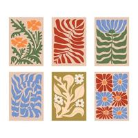 vintage set tropische bloemblokken, gebladertecollectie met kleurrijke bloemen botanische bundelelementen. aard van planten. groovy retro psychedelische stijl uit de jaren 90, geschikt voor kunstposter voor huwelijksuitnodigingen vector