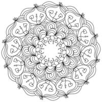 sierlijke doodle mandala met hartjes en sleutel, anti-stress kleurplaat met krullen en lussen voor Valentijnsdag vector