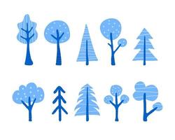 set van kleurrijke doodle bomen in Scandinavische stijl geïsoleerd op een witte achtergrond. perfect voor kinderontwerp. vector