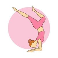 yoga opleiding sport pictogram cartoon. vrouw oefening logo. vrouwelijke gezondheid levensstijl mascotte vectorillustratie vector