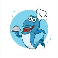 haai cartoon vectorillustratie. zeevruchten mascotte logo. walvis vis symbool icoon vector