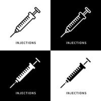 spuit pictogram symbool illustratie. injectie medisch logo. vaccin en geneeskunde ontwerp vector iconen set