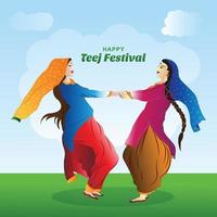 mooi hartalika teej indisch festival vrouw danskaart ontwerp vector