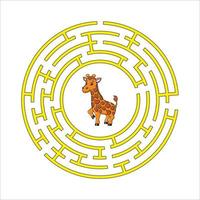 giraf dier. cirkel doolhof. spel voor kinderen. puzzel voor kinderen. rond labyrint raadsel. kleur vectorillustratie. de juiste weg vinden. onderwijs werkblad. vector