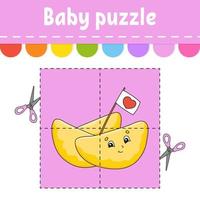 baby puzzel. eenvoudig niveau. flitskaarten. knippen en spelen. werkblad kleuractiviteit. spel voor kinderen. stripfiguur. vector