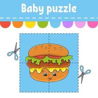 baby puzzel. eenvoudig niveau. flitskaarten. knippen en spelen. werkblad kleuractiviteit. spel voor kinderen. stripfiguur. vector