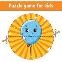 knippen en spelen. ronde puzzel. logische puzzel voor kinderen. activiteiten pagina. verjaardag thema. knipoefening voor de kleuterschool. stripfiguur. vector