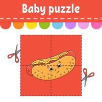 baby puzzel. eenvoudig niveau. flitskaarten. knippen en spelen. werkblad kleuractiviteit. spel voor kinderen. stripfiguur. vector