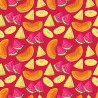 vector tropisch fruit achtergrond met watermeloen, banaan, papaya. zomer exotisch fruit. naadloze patroon textuur ontwerp.