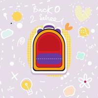 terug naar school hand getekende illustratie vector met schattige kleurrijke tas op pastelkleurige achtergrond
