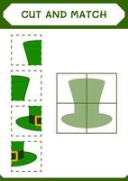 knip en match delen van st. patrick's day hoed, spel voor kinderen. vectorillustratie, afdrukbaar werkblad vector