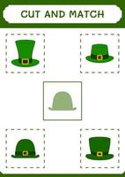 knip en match delen van st. patrick's day hoed, spel voor kinderen. vectorillustratie, afdrukbaar werkblad vector