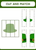knip en match delen van st. patrick's day hoed, spel voor kinderen. vectorillustratie, afdrukbaar werkblad vector