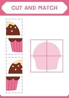 knip en match delen van cupcake, spel voor kinderen. vectorillustratie, afdrukbaar werkblad vector