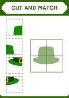 knip en match delen van st. patrick's day hoed, spel voor kinderen. vectorillustratie, afdrukbaar werkblad vector