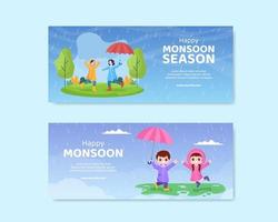 moesson seizoen sociale media banner sjabloon platte cartoon achtergrond vectorillustratie vector