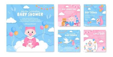 baby shower kleine jongen of meisje sociale media post sjabloon platte cartoon achtergrond vectorillustratie vector