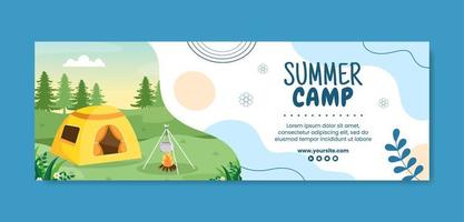 zomer camping sociale media banner sjabloon platte cartoon achtergrond vectorillustratie vector