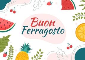 buon ferragosto Italiaans zomerfestival in strand cartoon afbeelding op feestdag gevierd op 15 augustus in vlakke stijl ontwerp vector