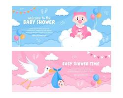 baby shower kleine jongen of meisje sociale media horizontale banner sjabloon platte cartoon achtergrond vectorillustratie