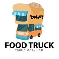 logo van een foodtruck die streetcake-voedsel verkoopt in het stadscentrum vector