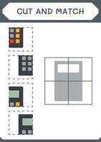 knip en match delen van rekenmachine, spel voor kinderen. vectorillustratie, afdrukbaar werkblad vector