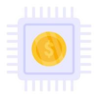 dollar binnen microchip, concept van financiële processor vector