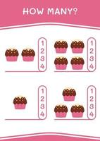 hoeveel van cupcake, spel voor kinderen. vectorillustratie, afdrukbaar werkblad vector