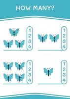 hoeveel van vlinder, spel voor kinderen. vectorillustratie, afdrukbaar werkblad vector