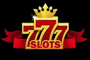 777 slots-symbool, jackpotteken met rood lint en gouden kroon voor ui-spellen. vector