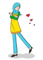 een jong moslimmeisje met harten vector