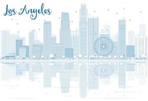 schets de skyline van los angeles met blauwe gebouwen en reflecties. vector