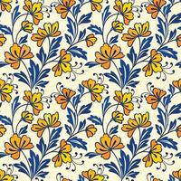 gele bloem en blauw blad ontwerp naadloos patroon. vector